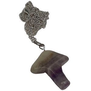 Agate mushroom translucent purple & green pendant necklace on silver chain NEW